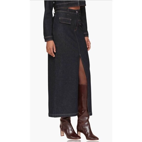 Avec Les Filles Slit Denim Maxi Skirt - Picture 4 of 14